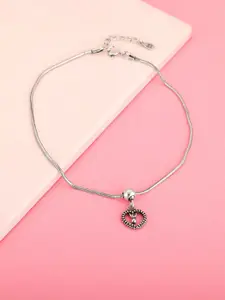 GIVA 925 Sterling Silver Silver-Plated Hollow Heart Anklet