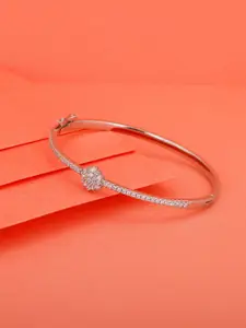 GIVA Women Silver-Toned & White Sterling Silver Cubic Zirconia Antique Rhodium-Plated Bangle-Style Bracelet