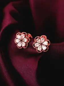 GIVA GIVA Rose Gold & White Rose Gold Plated Floral Studs Earrings