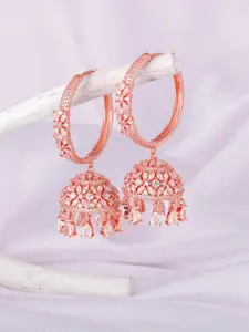 GIVA Rose Gold & White Rose Gold Plated Cubic Zirconia Contemporary Jhumkas Earrings