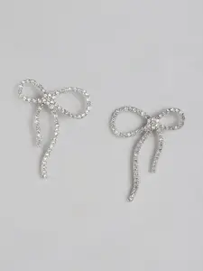 Forever New Women Silver-Toned Bow-Shaped Drop Earrings
