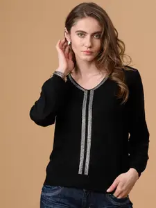 Gipsy Women Black & White Pullover with Embellished Detail