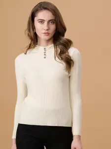 Gipsy Women Cream-Coloured Striped Pullover