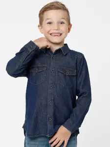 KATE & OSCAR Boys Blue Standard Cotton Casual Shirt