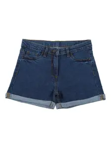 Peter England Girls Navy Blue Denim Cotton Shorts
