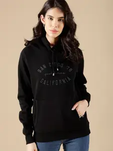 Gipsy Women Black Printed Hooded Sweatshirt