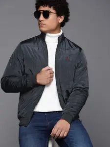 Allen Solly Men Navy Blue Solid Bomber Jacket