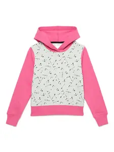 mackly Girls Pink Printed Hooded Sweatshirt