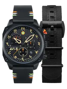 AVI-8 Men Black Brass Dial & Leather Straps Analogue Chronograph Watch- AV-4052-IN01