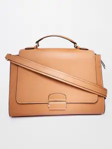 AND Tan PU Structured Solid Satchel