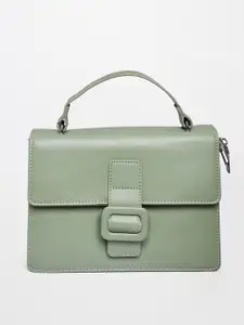 AND Women Olive Green PU Structured Satchel