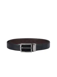 Da Milano Men Black & Brown Textured Leather Reversible Formal Belt