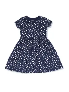 Gini and Jony Girls Navy Blue & White Floral A-Line Cotton Dress