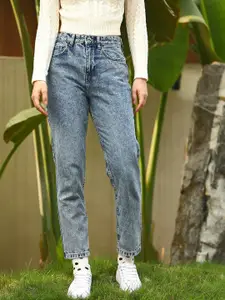 STREET 9 Women Blue Slim Fit High-Rise Heavy Fade Jeans