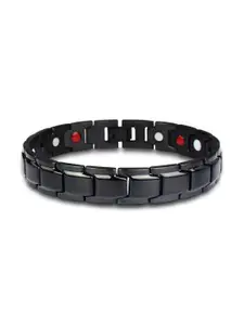 ZIVOM Men Black Rhodium-Plated Stainless Steel Magnet Health Care Therapy Bracelet