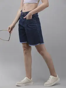 The Roadster Life Co. Women Solid High-Rise Pure Cotton Denim Shorts