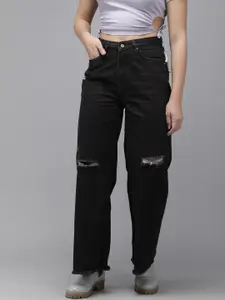 The Roadster Life Co. Women Mid-Rise Wide Leg Mildly Distressed Jeans