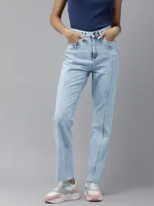 The Roadster Life Co. Women Pure Cotton Straight Fit High-Rise Heavy Fade Jeans