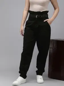 The Roadster Life Co. Women Slouchy Fit High-Rise Stretchable Jeans With Fabric Belt