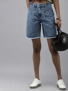 The Roadster Life Co. Women High-Rise Pure Cotton Denim Bermuda Shorts