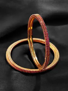 Yellow Chimes Set of 4 Red Gold-Plated American Diamond Studded Bangles