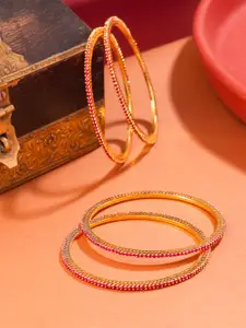 Yellow Chimes Set of 4 Red Gold-Plated American Diamond Studded Bangles