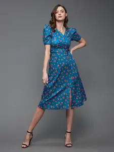 Miss Chase Floral Knitted Pleated Belted Wrap Dress
