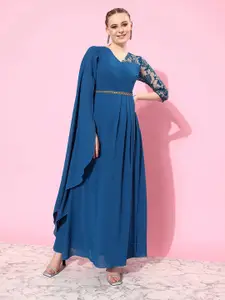 Miss Chase Embellished Georgette Maxi Wrap Dress