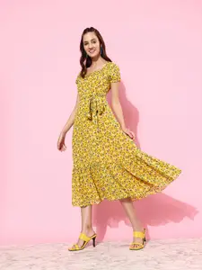Miss Chase Floral Georgette A-Line Midi Dress