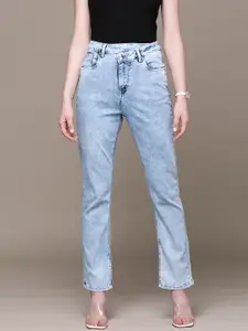 bebe Women Indigo Denim Daze Straight Fit Heavy Fade Stretchable Jeans