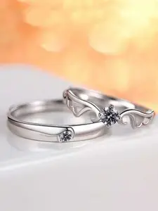 Fashion Frill Silver-Plated White Crystal Studded Adjustable Couple Finger Rings