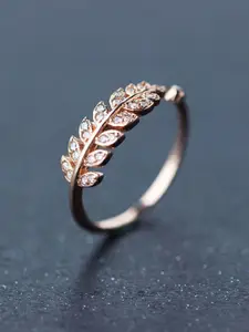 Fashion Frill Rose Gold-Plated White AD-Studded Adjustable Finger Ring