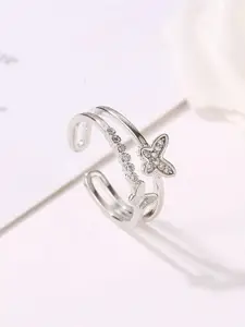 Fashion Frill Silver-Plated White AD-Studded Adjustable-Finger Ring