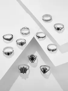 Fashion Frill Set Of 15 Oxidised Silver-Plated Boho Midi  Finger Ring