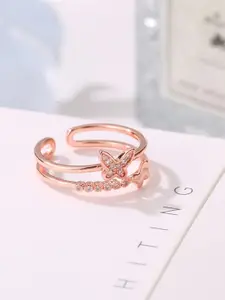Fashion Frill Rose Gold-Plated & White AD-Studded Finger Ring