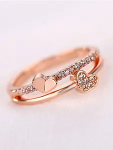 Fashion Frill Rose Gold-Plated AD Stone-Studded Adjustable Finger Ring
