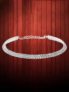 The Pari Women Silver-Toned & White Silver-Plated Choker Necklace