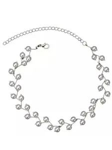 The Pari Women Silver-Toned & White Pearl Studded Designer Choker Necklace