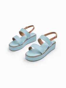 The Label Life Women Blue Flatform Heeled Sandals with Buckles