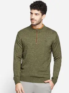 Wildcraft Men Olive Green & Brown Half Zip Acrylic Sweater