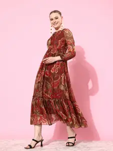 Miss Chase Abstract Print Chiffon Midi Dress