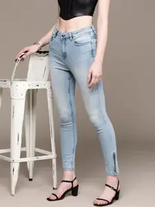 bebe Women Pale-Blue Denim Daze Super Skinny Fit High-Rise Light Fade Jeans