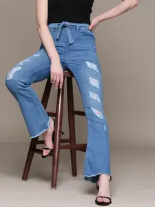 bebe Women Denim Daze High-Rise Bootcut Fit Jeans with Belt