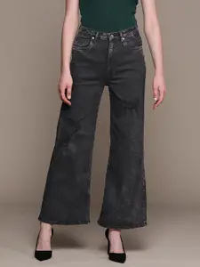 bebe Women Charcoal Grey Essential Wide Leg Fit High-Rise Stretchable Jeans