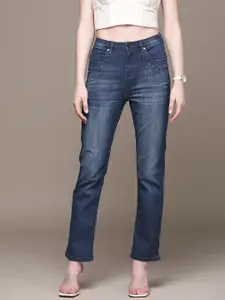 bebe Women Denim Daze Straight Fit Mid-Rise Light Fade Stretchable Jeans