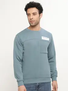 Octave Men Blue Printed Fleece Sweatshirt