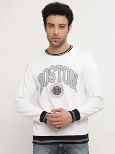 Octave Men White Printed Fleece Sweatshirt