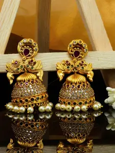 GRIIHAM Pink & White Gold Plated Dome Shaped Jhumkas Earrings