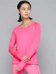 Alcis Women Pink Extended Sleeves Slim Fit T-shirt