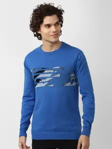 Peter England Casuals Men Blue Solid Pure Cotton Sweatshirt